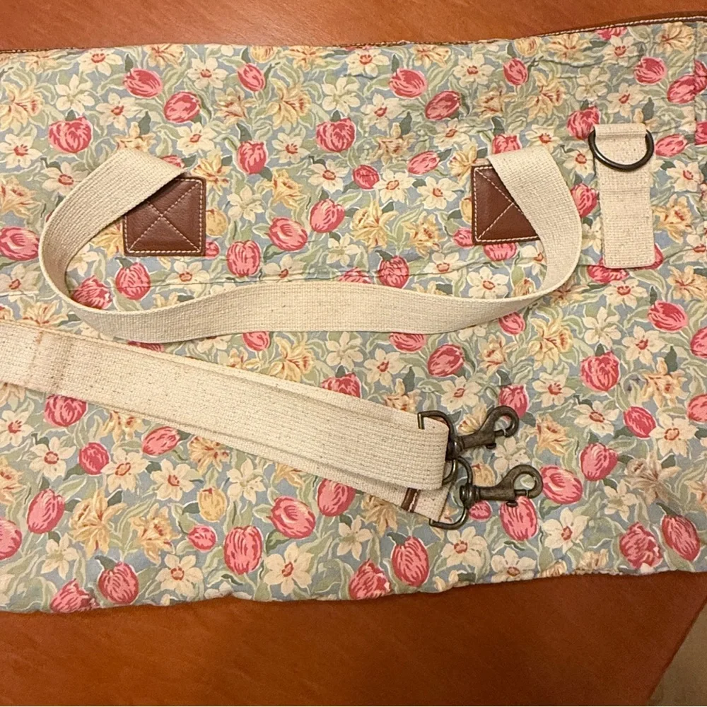 Laura Ashley Floral Duffel Bag with Brown Leather Accents